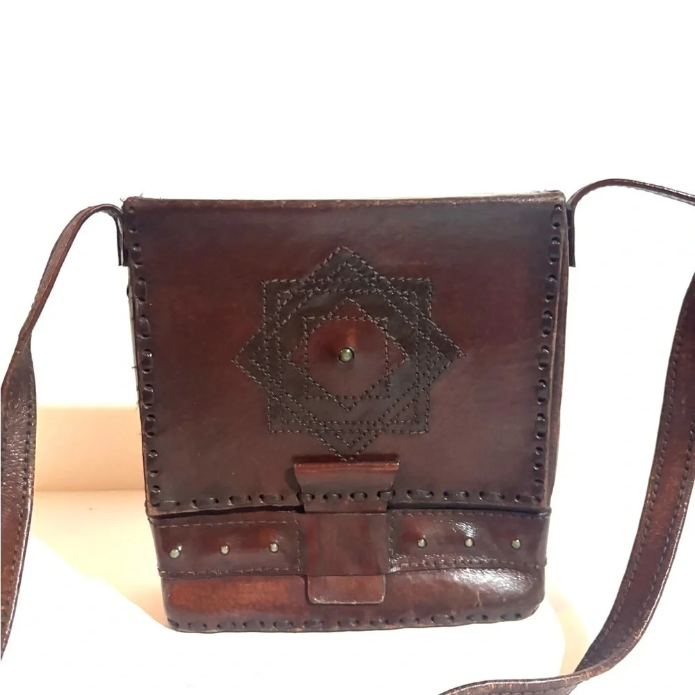 Vintage handmade Brown Leather Crossbody Bag